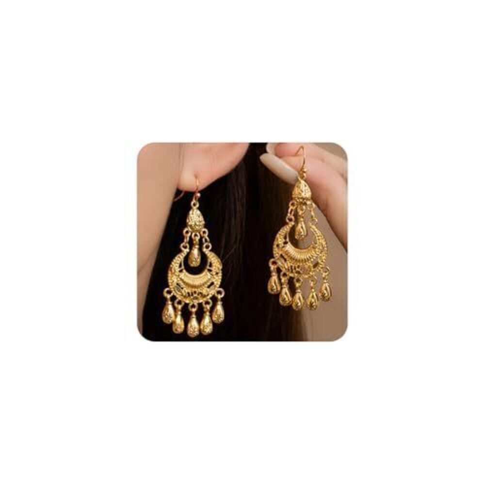1680 Gold Indian Earrings ,Vintage Bell Statement Earrings,Boho Golden